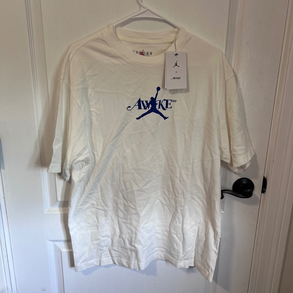 Jordan x Awake NY‎ Mens T-Shirt Sail Blue Jumpman Logo FV9913-133 Size M NEW - Picture 2 of 16